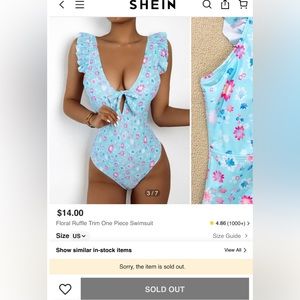 Floral Ruffle Trim  Swimsuit